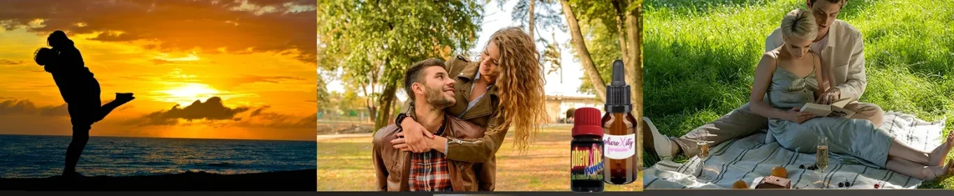 Wir versprühen Liebe Person springt vor einem Sonnenuntergang, Pferd mit Mensch und sitzende Person am Wasser.