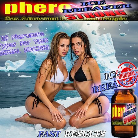 BRANDNEU! pheroXity STRONG ICE BREAKER Zwei Frauen in Bikinis posieren vor einem Eisberg mit Produktwerbung.